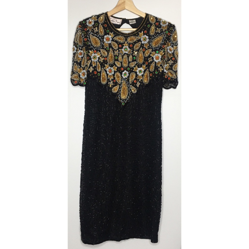 Vtg 80’s Lawrence Kazar Sequins Cocktail Dress - Picture 8 of 16